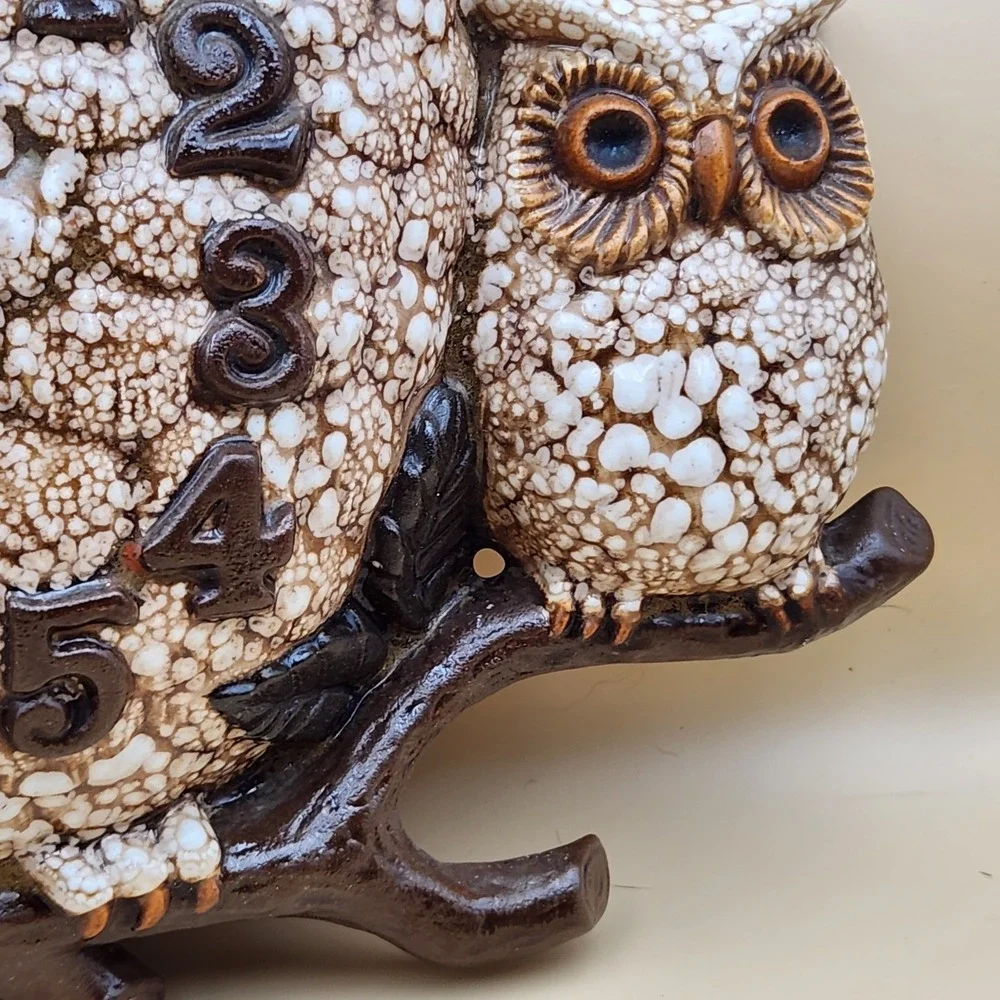 Arnels Vintage MCM Brown & Cream Triple Owl Family Wall Clock 70s Hippy Retro